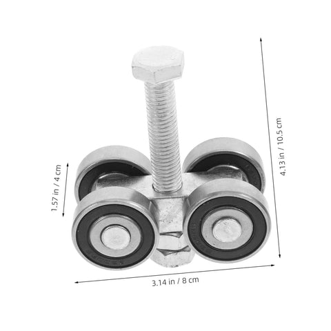 Stainless Steel Double Bearing Sliding Door Caster Wheel Kit For Ultra Smooth Rolling, shown with dimensions and dual bearings.