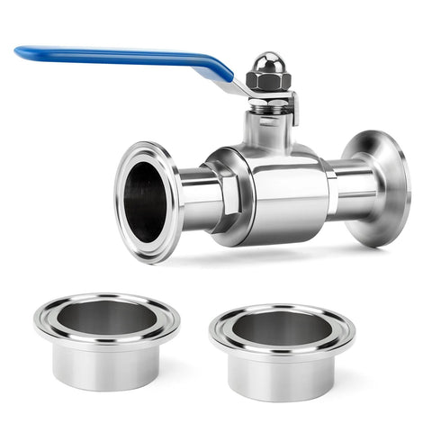 TAISHER 304 stainless steel sanitary ball valve, 2.5-inch tube OD, blue lever, includes two tri-clamp ferrules