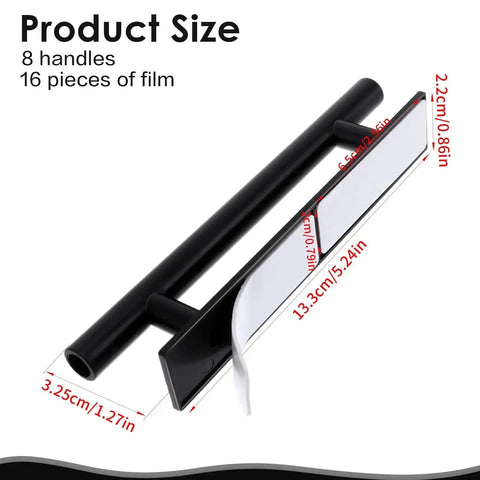 Product size diagram for Self Adhesive Cabinet Handles Eight Pack ABS Plastic Drawer Pulls, black, no drilling required, peel and stick.