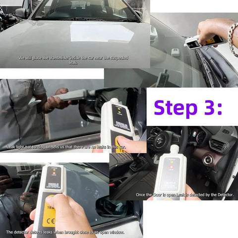 Ultrasonic Vacuum Leakage Detector for HVAC and Automotive Systems with 40KHz Transmitter Dual LED Two Sensors and Headphone Output Active and Passive Modes for Fast Leak Finding Not for Pipes Plumbing Tires or Pools by allsun shown in hands-on car inspection scenario