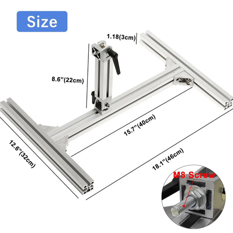 Heavy Duty Adjustable Aluminum Stand Kit For JQDML Reciprocating Linear Actuator Motor with M8 screw detail and dimensions