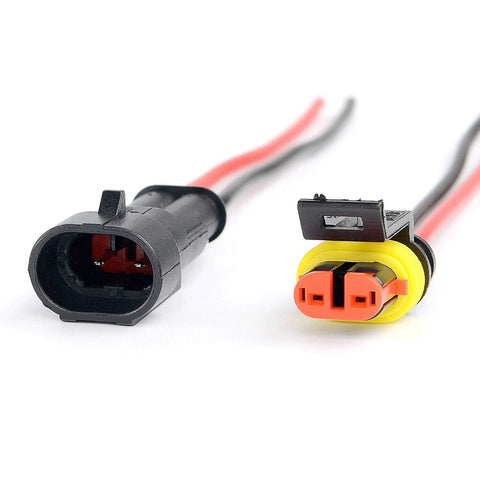 Nilight 2-pin waterproof wire terminal connector set, 16 AWG, yellow seal, red/black leads, 10-pack