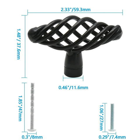 Oval Birdcage Cabinet Knobs Set, 12 Pack Iron Drawer Pulls In Flat Black Finish, 1.48 Inch Length, 2.33 Inch Knob Diameter, Includes Screws And Mounting Hardware, Durable Modern Rustic Hardware For Kitchen Cabinets And Furniture