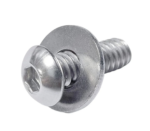 Stainless steel fender washer and screw assembly, 5/16 in bolt, 18-8 (304) stainless, front view.