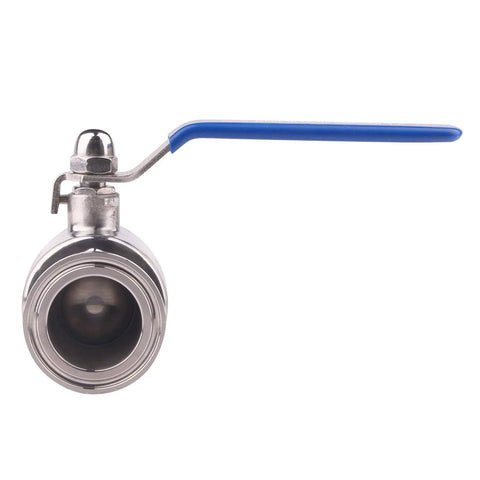 DERNORD 1.5 in Tri-Clamp ball valve, stainless steel 304, PTFE lined, blue lever handle