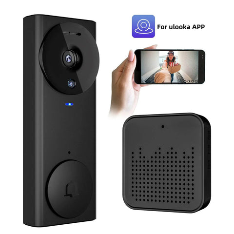 Wireless Wi Fi Video Doorbell Camera With Night Vision And Two Way Audio, HD Live Monitoring, Real Time Visitor Alerts shown with app.