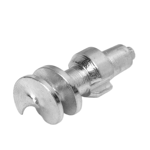 Close-up of a threaded tungsten tire stud with aluminum body, visible spiral threading and pointed tip for auto, truck, and forklift use