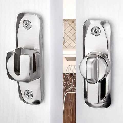 Two Pack Silvery 90 And 180 Degree Barn Door Lock Zinc Alloy Right Angle Door Latch Flip Gate Hardware installed on doors
