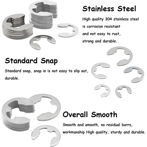 304 Stainless Steel E Clip Retaining Ring Set, 200 Pcs All In One Kit M1.5 To M10 External Rings For Washers Bearings Gears Pulleys