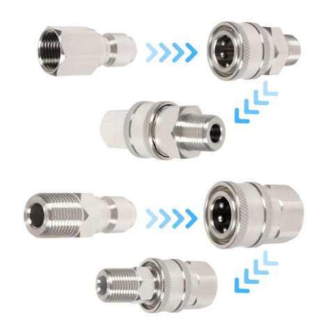 Stainless steel 3/8 in pressure washer quick-connect fittings set for NPT male and female threads, 6-pack by Amazon