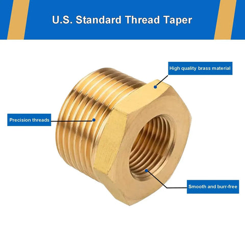 4 Pack Heavy Duty Brass Reducer Hex Bushing One Half NPT Male To Three Eighth NPT Female Pipe Fitting Adapter 1200 PSI high quality brass