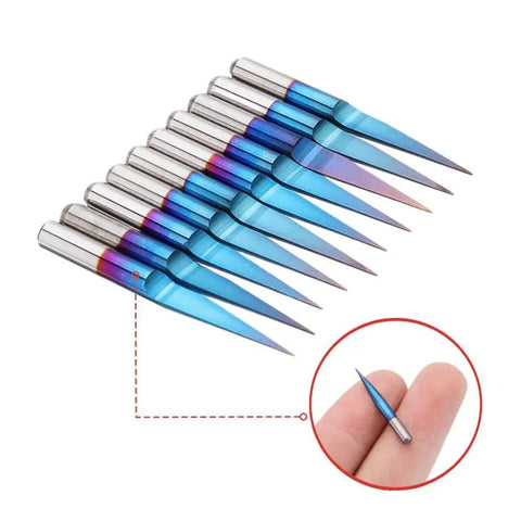 10Pcs Nano Blue Coated 10 Degree V Bit Engraving Router Bits Set For PCB Wood Plastic Lettering Sign Making 0.1mm Tip