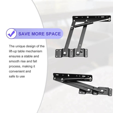 Lift Up Top Coffee Table Mechanism Set Of 2, 9.4 Inch Lift Hardware With 100 Lb Load Capacity, image showing dual spring hinges