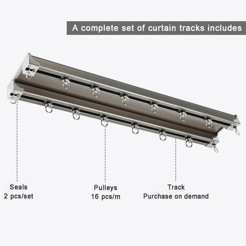 Durable aluminum ceiling curtain track system delivers smooth, silent sliding with load-bearing double rails and sleek champagne finish.