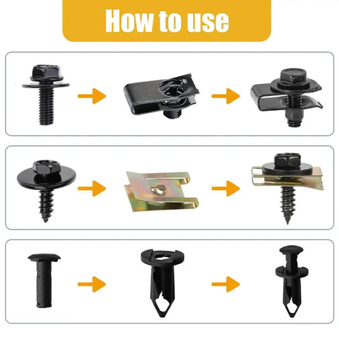 Usage guide for Complete Car Body Fasteners Kit With Screws Bolts Push Rivets And Clips For Under Cover Splash Shield Replacement