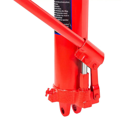 Close-up of 8 Ton Hydraulic Ram Jack With Single Piston Pump For Engine Hoists And Cranes, showing red cylinder and pump mechanism.