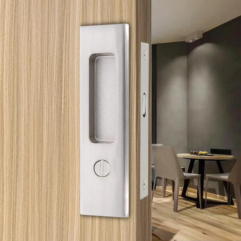 Privacy Pocket Door Lock Hardware For Sliding And Barn Doors, Invisible Mortise Lock For Doors 1 7 16 To 1 15 16 Inches Thick, Brushed Nickel Finish