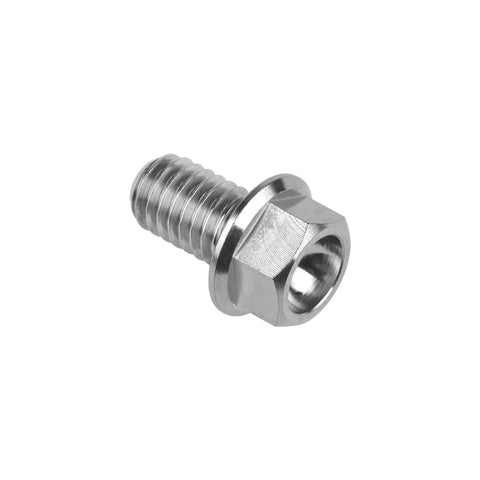 Close-up of Titanium Flange Bolts M6x10mm Set of 4 for Motorcycle and Bicycle Grade 5 6Al4V Ti Alloy, showcasing bolt design and thread detail.