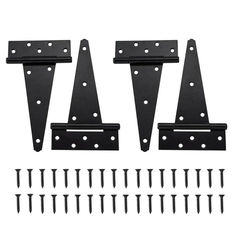 10 Inch Heavy Duty Gate Hinges For Wooden Fences Shed Doors And Outdoor Barns In Black Durable Iron T Strap Gate Hinges With Rust Resistant Coating Weatherproof Outdoor Gate Hardware Includes Screws 4 Pack