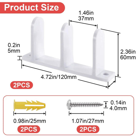 2 Pack Sliding Closet Door Floor Guide For 1-3/8 Inch Thick Doors, Universal ABS Plastic Floor Guides With 4 Screws and Dimensions