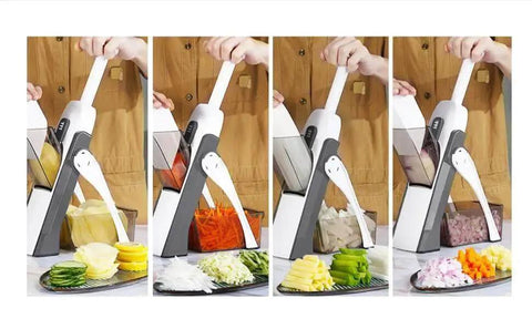 Game Changing Versatile Adjustable Mandoline Slicer And Vegetable Chopper With Five Blades in use slicing vegetables