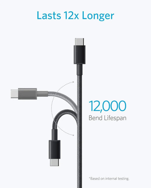 USB A To USB C Cable 2 Pack 3ft Durable Nylon Braided Fast Data Sync, shown with bend lifespan and durability features.