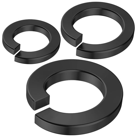 Split lock washer set for screws and bolts; three black washers, stainless steel 304/black finish.