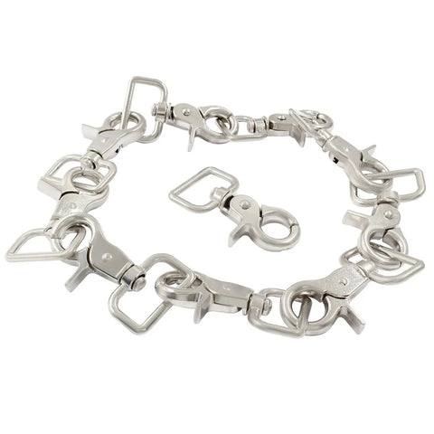 10 Pack Swivel Snap Hooks Set Heavy Duty Trigger Clips For Key Chains Leashes in silver zinc alloy, arranged in a circle.
