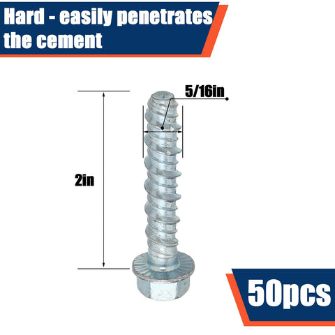 Close-up view of 50 Pack Half Inch By Four Inch Concrete Screws Heavy Duty Galvanized Anchors For Masonry