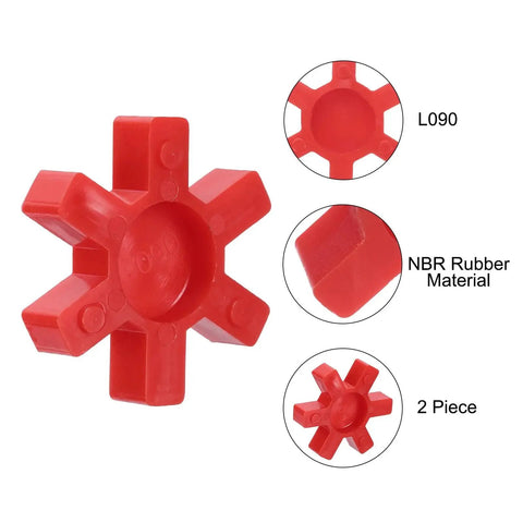L090 Jaw Coupling Insert Set For L-Jaw Couplings, Urethane Flexible Solid Center Inserts In Red, close-up view