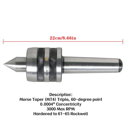Heavy Duty Live Bearing Tailstock Center MT4 Triple Morse Taper 60 Degree Point For CNC Lathe Work, 3000 RPM