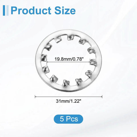 Three Quarter Inch Internal Tooth Lock Washer Set, 304 Stainless Steel Multi Tooth Star Washer Locking Fasteners, 5 Pack