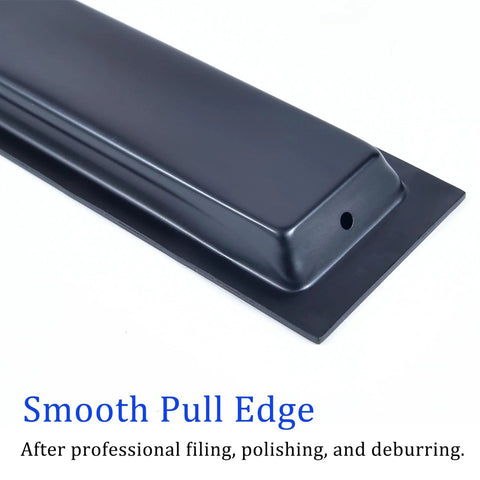 Close-up of matte black flush sliding closet door handles set of 2, recessed finger pulls for sliding barn doors, 5.91 inch length.