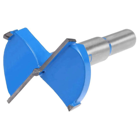 Pro Grade 45mm Forstner Drill Bit With Tungsten Carbide Cutter for woodworking, heavy duty round hole bore tool, close-up view.