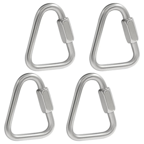 Four Pack 316 Stainless Steel Triangle Locking Quick Connectors Three Sixteenth Inch M5 Quick Links Heavy Duty Durable Chain Connectors With 716 Pounds Capacity For Secure Rigging Towing Lanyards And More