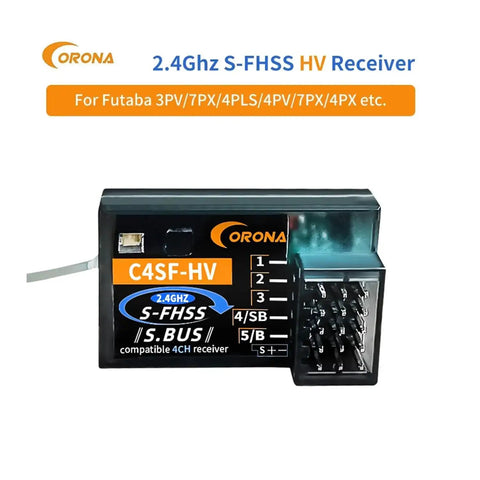C4SF 2 4G HV Receiver Waterproof 4 Channel With SBUS Output For Futaba SBUS Systems showing ports and label