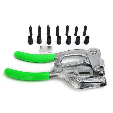 1 Ton Power Hole Punch Kit With 7 Die Sizes For Sheet Metal And DIY Repairs, heavy duty punch tool with green handles and die set
