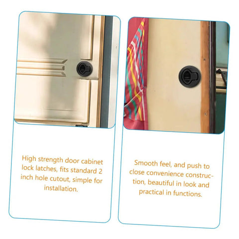 Round flush pull slam latch; black marine-grade door/cabinet hardware for boats and RVs.