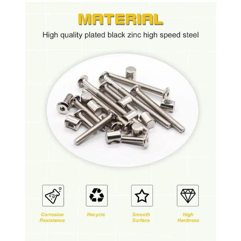 20 Piece Crib Screws Hardware Replacement Kit With M6 Hex Socket Cap Screws In 20 40 60 80 Mm Barrel Nuts And Wrenches For Cribs Bunk Beds Headboards And Other Furniture Installations, showing screws and nuts on a plate.