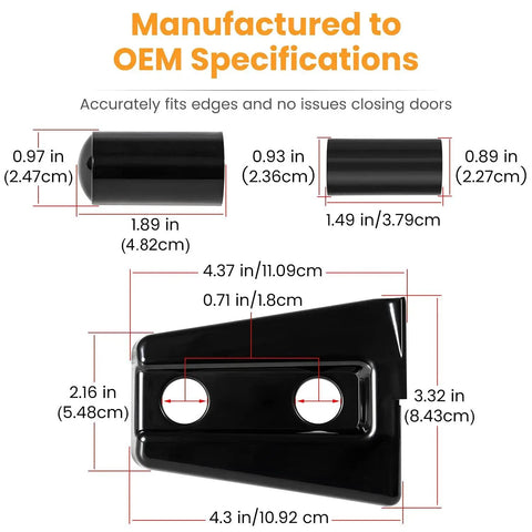 Dimensions of Door Hinge Trim Kit for Wrangler JK JKU 2007-2018 Black 8 Piece showing precise measurements in inches and centimeters.