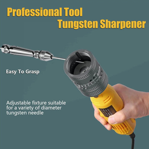 Portable Handheld Tungsten Electrode Sharpener Grinder For TIG Welding with adjustable fixture shown in hand