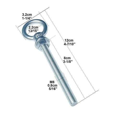 Six Pack M8 Eyebolts Stainless Steel Heavy Duty Lifting Rings For Swing Tire Chair And Suspension Fittings Outdoor Indoor Anchoring Kit
