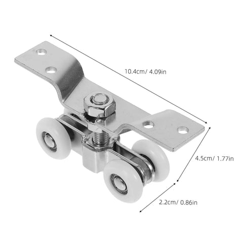 2 Pack Stainless Steel Sliding Door Pulleys With Silent Nylon Rollers, Built Tough, Heavy Duty Track Wheels, dimensions shown