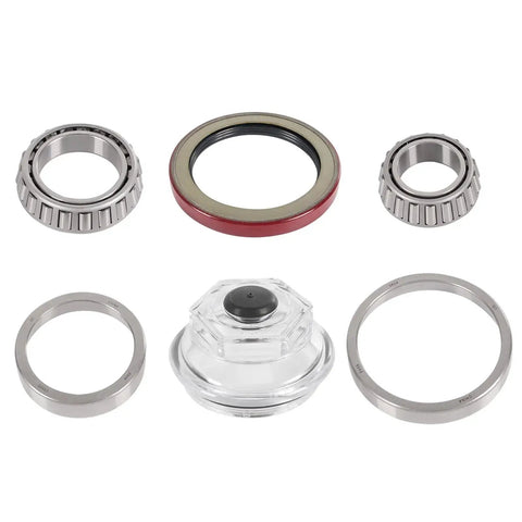 Trailer Bearing Kit 25580 387A With Grease Seal For Dexter 10K GD After 2009 Drums, Hub Assembly, components spread out
