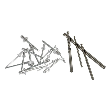Rivets and drill bits from Swivel Head One-Hand Rivet Gun Kit For Metal And Auto Repair Easy Grip Manual Riveter Set