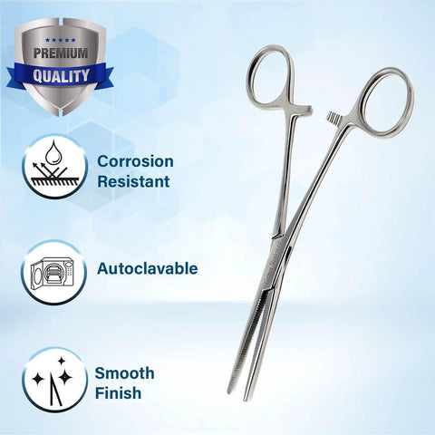 Hemostat forceps, 6.25-inch straight stainless steel, autoclavable, heavy-duty surgical clamps with smooth finish.