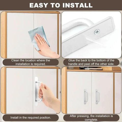 Step-by-step installation of Adhesive Cabinet Handles 5.83 Inch 2 Pack No Drill Installation For Kitchen Cabinets Bathroom Vanities Sliding Doors.