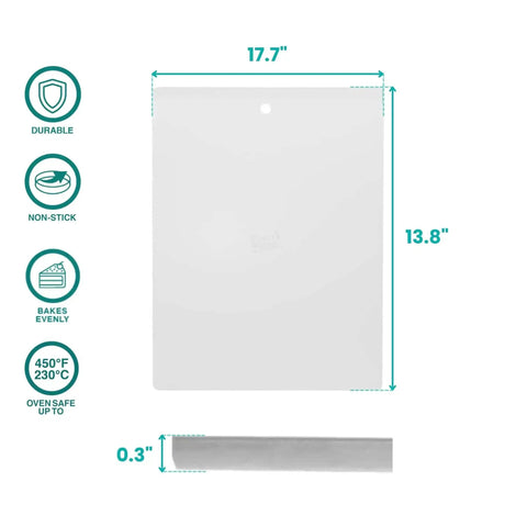 Extra Thick 18 By 14 Inch Aluminum Cookie Sheet With Hanging Hole Large Flat Baking Pan 2.7mm showing dimensions and thickness.