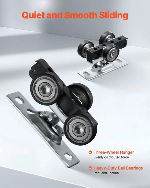 Heavy Duty Bypass Sliding Door Hardware Kit For Two Doors Four Foot Aluminum Alloy With Finger Pulls, focus on wheels and hanger