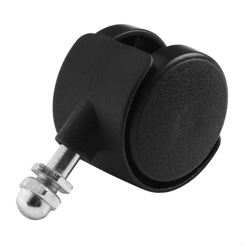 Single black plastic caster with 8mm thread, part of Four Pack Replacement Wheels For Electric Oil Heaters With Omni-Directional Swivel Casters 8mm Thread Diameter Plastic Black Casters For Midea And Pioneer Heaters Easy Install Durable No Brakes Smooth Rolling Replaces Worn-Out Wheels.